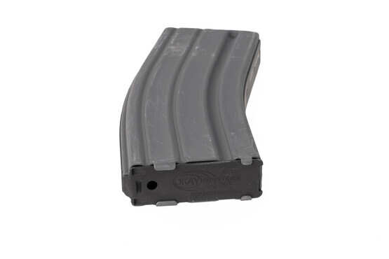 Okay Industries grey 30-round SureFeed aluminum magazine features a properly stamped base plate